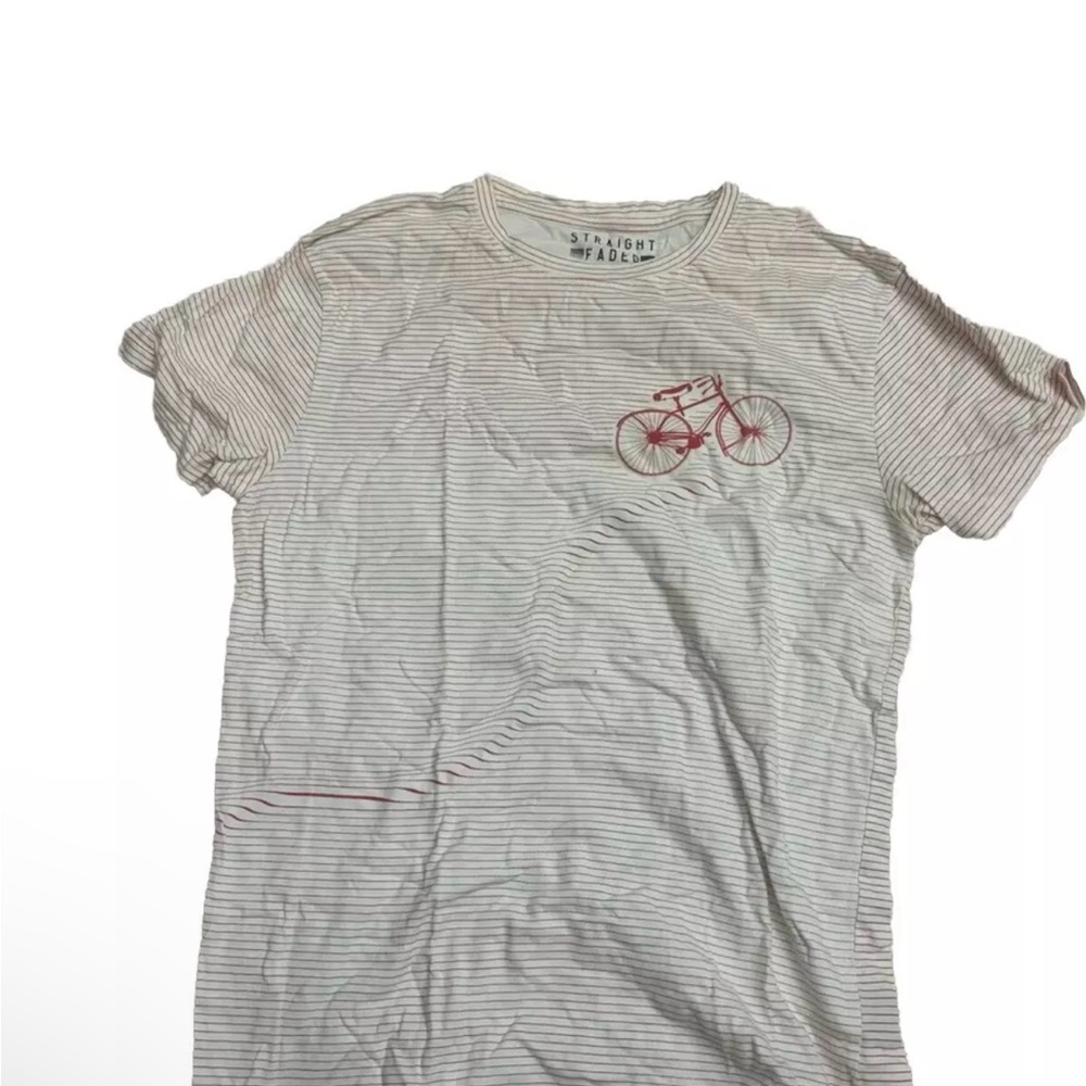 Striped Bicycle Graphic T-Shirt with Red Bike Design